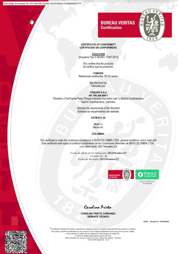 Certificado producto CO22.01258