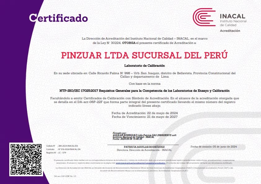 Calibración y verificación de equipos — Pizuar (INACAL)
